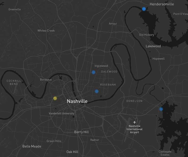 Map of Nashville Air Quality Monitors